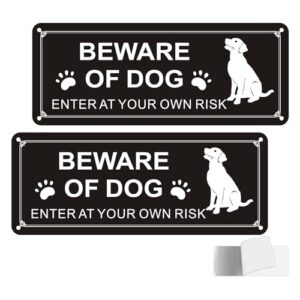 Acuxiaza 2 Pieces Beware Of The Dog Sign 9.8 x 4 inch Reflective Aluminum Beware Of The Dog Sign Sticker Beware Of The Dog Metal Sign For Outdoor Gate Wall Fence