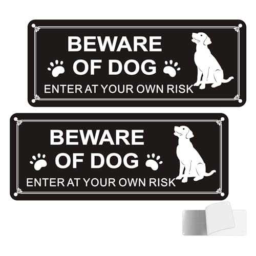 Acuxiaza 2 Pieces Beware Of The Dog Sign 9.8 x 4 inch Reflective Aluminum Beware Of The Dog Sign Sticker Beware Of The Dog Metal Sign For Outdoor Gate Wall Fence