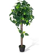 COSTWAY Artificial Boxwood Topiary Ball Tree, Ball Shaped Fake Plant with Cement-filled Plastic P...