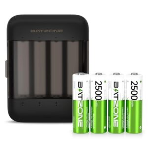 Rechargeable Battery AA Lithium 4 Pack with Fast Charger