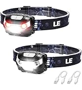 LE Head Torch Rechargeable, Super Bright LED Headlamp Waterproof with Red Warning Lights 5 Lighti...
