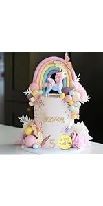 Unicorn Cake Topper, Unicorn Rainbow Cake Decorations with Butterflies Artificial Dried Flower Co...