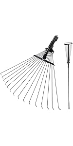 Mitclear Garden Rake with Telescopic Handle(71IN), 7-25IN Adjustable Leaf Rake for Gardening, Han...