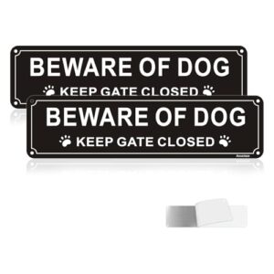 Acuxiaza 2 Pack Beware Of The Dog Sign 12 x 3 inches Keep Gate Closed Sign Reflective Aluminum Self Adhesive