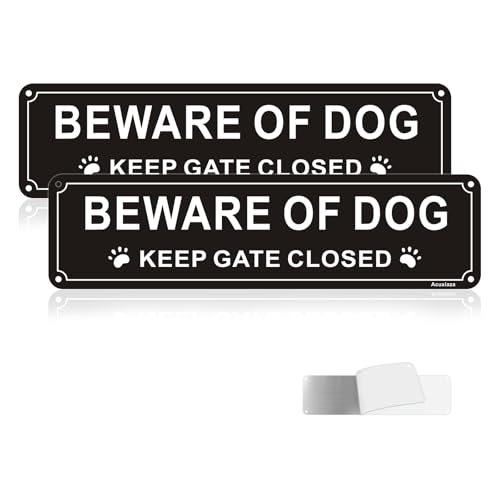 Acuxiaza 2 Pack Beware Of The Dog Sign 12 x 3 inches Keep Gate Closed Sign Reflective Aluminum Self Adhesive