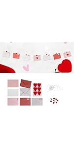 Valentines Decorations Set - Love Note Bunting Includes 1.5m with Twine, Note Cards, Envelopes, H...