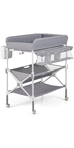 Maxmass Baby Changing Table, Height Adjustable Infant Diaper Changing Station with Wheels, Shelve...