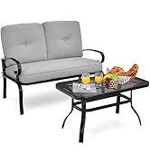 COSTWAY 6 Piece Patio Dining Set, Garden Furniture Set with 4 Cushioned Chairs, Tempered Glass Ta...