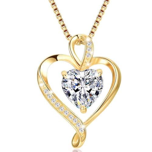LAVUMO Heart Necklace for Women 925 Sterling Silver Love Cubic Zirconia Pendant Brithstone Necklace Christmas Valentines Birthday Mothers Day Jewellery Gifts for Women Wife Girlfriend Mum Friend