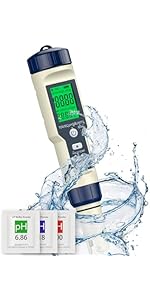 Pawfly TDS Meter 5 in 1 Digital Water Tester, pH Salinity TDS EC & Temperature Meter with pH Buff...