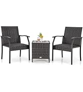 COSTWAY 3 Pieces Rattan Bistro Set, Acacia Wood Garden Table and Chairs Patio Sofa Set with Coffe...