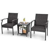 RELAX4LIFE Garden Loveseat and Table Set, Metal Frame 2 Seater Outdoor Furniture Set with Cushion...