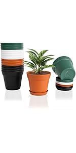 FORAGIFT 15cm Plant Pots, 16 Pack Plastic Herb Pot with Drainage Hole and Tray, Seed Seedling Pot...