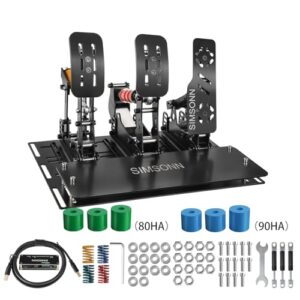 SIMSONN NEW PRO Plus Pedals Sim Racing Pedals PC Racing Simulator Pressure Sensor Load Cell HE Hydraulic Pedals (Black P3-H3-Plate)