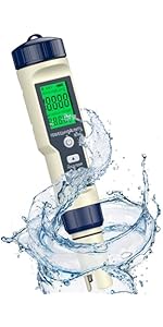 Pawfly Pool Salt Tester & pH Meter, 5 in 1 pH Salinity TDS EC & Temperature Meter, Digital Salini...