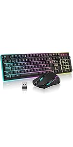 RedThunder K10 Wireless Gaming Keyboard and Mouse Set, QWERTZ DE Layout, 3000mA Battery Capacity...