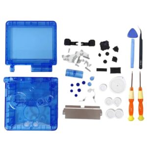Hzxkqmil Replacement Full Shell Transparent Housing Case Cover with Buttons Screws Kit for Game Boy Advance SP GBA SP Console (Clear Blue)