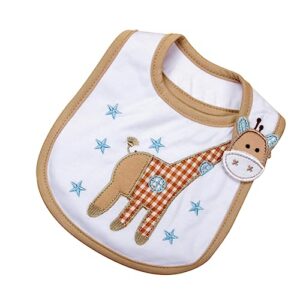 Hohopeti Infants Cotton Waterproof Bibs Embroidered Cartoon Design Drool Bibs Towels for Newborns Beige Giraffe Ideal for Feeding and
