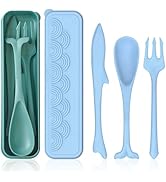 Camping Cutlery Set, Plastic Cutlery, Ocean Themed Portable Travel Cutlery Set with Case, Plastic...