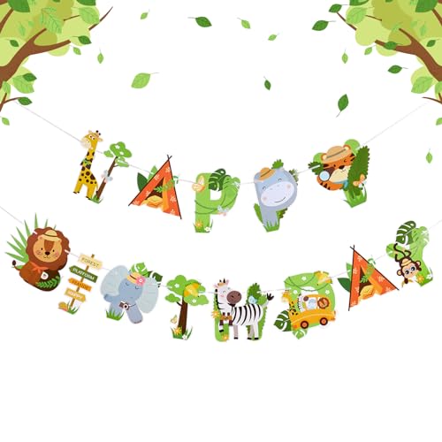 Easy Joy Jungle Animal Birthday Banner Safari Animal Happy Birthday Letter Paper Banner for Boy Girls 'Birthday Baby Shower Party Decorations