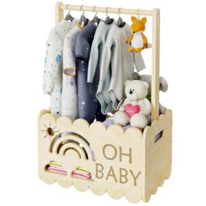 DUHARS Wooden Baby Hamper Basket for Baby Shower