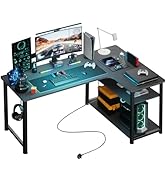 COMHOMA L-Shaped Gaming Desk, Corner Desk with Storage Shelves, Imformatic Table with...