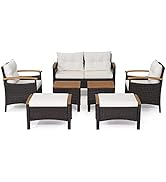 COSTWAY 4-Piece Rattan Garden Furniture Set, Patio Conversation Set with Loveseat, Sofa Chairs an...