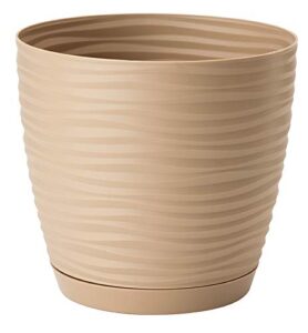 Home Garden Ornaments Wave 3D Effect Taupe Plant Pots Indoor 19cm Diameter - Plastic Plant Pot with Integrated Plant Saucer and Drainage Holes - Flower Pots Outside (Ø19cm