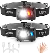 Lepro Head Torch Rechargeable, Super Bright Led Headlamp with Motion Sensor, Long Runtime, 5 Ligh...