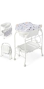 Maxmass 4-in-1 Baby Changing Table, Portable Infant Diaper Care Station with PVC Pad, Bath Tub, S...
