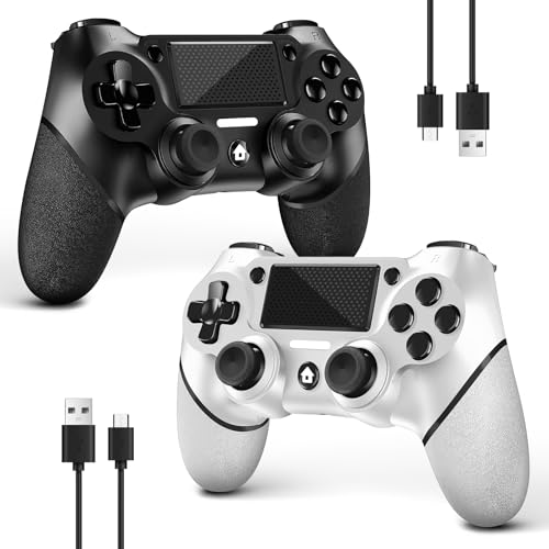 AceGamer 2 Pack Wireless Controller for PS4,Game Controller for PS4/Pro/Slim/PC,Gamepad Joystick with Turbo/Back Button/Dual Vibration/6-Axis Gyro Sensor/Touch Panel (Black and White)