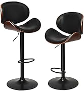 COSTWAY Bar Stools Set of 2, 360° Swivel PU Leather Upholstered Bar Chairs with Footrest, Rubber ...