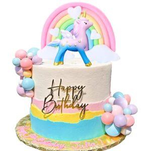 LaVenty Pony Unicorn Cake Decoration Pony Birthday Decoration Rainbow Cake Topper Unicorn Party Favors Rainbow Birthday Decoration Birthday Cake Decoration for Girl