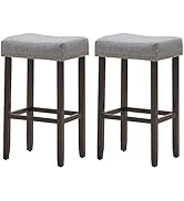 COSTWAY Bar Stools Set of 2, PU Leather Upholstered Bar Chairs with Imitation Rattan Backrest & F...