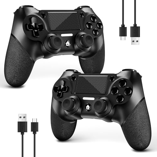 AceGamer 2 Pack Wireless Controller for PS4,Game Controller for PS4/Pro/Slim/PC,Gamepad Joystick with Turbo/Back Button/Dual Vibration/6-Axis Gyro Sensor/Touch Panel (2 Black Packs)