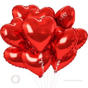 12 Pcs Heart Balloons Valentines Love Balloons 18 inch Large Foil Heart Shape Balloons for Valentines Day Wedding Engagement Anniversary Birthday Party Decorations (Red)