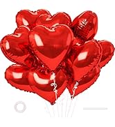 12 Pcs Heart Balloons Valentines Love Balloons 18 inch Large Foil Heart Shape Balloons for Valent...