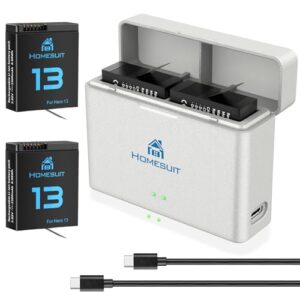 Homesuit Hero 13 Battery 2300mAh and Dual Charge USB LED Charger Kit for GoPro Hero 13 Black Enduro Rechargeable Battery with Type-C PD3.0 (2-Pack)