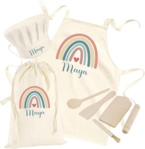 Hoolaroo Personalised Kids Aprons Age 6-12 For Cooking Childrens Baking Gifts Personalised Apron Kids Cooking Utensils Set Woode