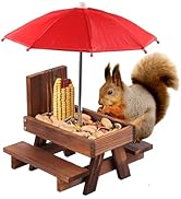 Refein Squirrel Feeder Table with Umbrella, Squirrel Feeder Picnic Table with Umbrella and Corn C...