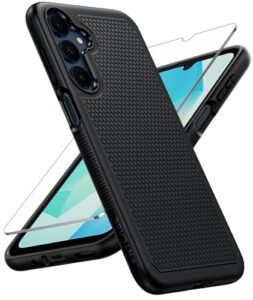 FNTCASE for Samsung Galaxy A16-4G/5G Case: Dual Layer Protective Heavy Duty Cell Phone Cover with Non Slip Textured Back - Shockproof Rugged Military Grade Drop Protection Bumper Tough (Black)