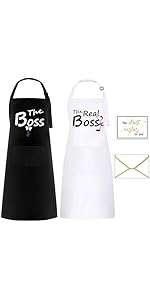 umboom Mr & Mrs Apron Set, Couples Apron and Greeting Card, Adjustable Kitchen Apron with 2 Pockets