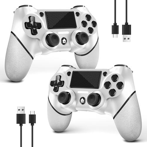 AceGamer 2 Pack Controller for PS4,Wireless Controller for PS4/Pro/Slim/PC,Gamepad with Turbo/Back Button/Dual Vibration/6-Axis Gyro Sensor/Touch Panel(2 White Packs)