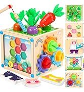 COOLJOYA Montessori Toys for 1 Year 8-in-1 Wooden Activity Cube with Ball Drop Toy, Coin Box, Car...