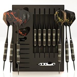 CC-Exquisite Professional Steel Tip Darts Set - 6 x 22g Brass Barrels with 12 Flights Standard/Slim