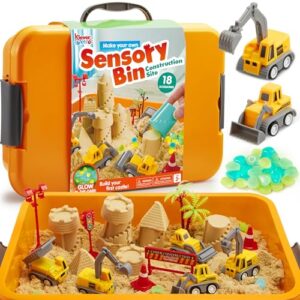Klever Kits Magic Play Sand for Kids Kinetic Sand Set Construction Toys Sandbox with 18 Accessories and Glowing Stones Play Sand Toys for Boys Girls 3 4 5 6 7 8 Year Old Sensory Bin Learning Gifts