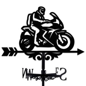 INFUNLY Motorcycle Weather Vane Vintage Black Motorcycle Weather Vane Ride Metal Weather Vane Motorcycle Wind Vane Hollow Wind Direction Indicator for Outdoor Garden Roof Decor 13.78"x10.63"/35CMx27CM
