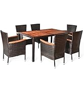 RELAX4LIFE 5 Pieces Dining Set, Garden Bar Table and Rattan Chairs Set with Soft & Removable Cush...