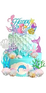Mermaid Happy Birthday Cake Decorations - 25pcs Under The Sea Cake Decorations Set Mermaid Cake D...