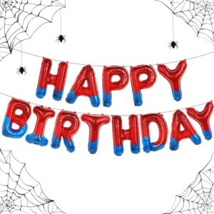 Spider Theme Happy Birthday Banner Party Decorations Balloons Letters Signs Superhero Party Supplies for Boys Kids